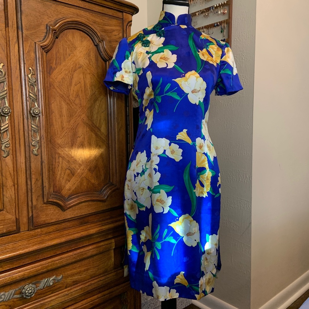 Original/One-of-a-Kind Sapphire Silk Dress Tailored in Hong Kong